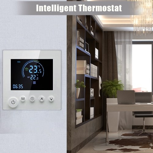 Tuya Smart WiFi Wall Thermostat Programmable Remote Control NTC Sensor LCD Display Touch Button Electric Heating Warm Floor Underfloor Digital Thermoregulator Temperature Controller for Home Room 