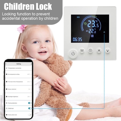 Tuya Smart WiFi Wall Thermostat Programmable Remote Control NTC Sensor LCD Display Touch Button Electric Heating Warm Floor Underfloor Digital Thermoregulator Temperature Controller for Home Room 