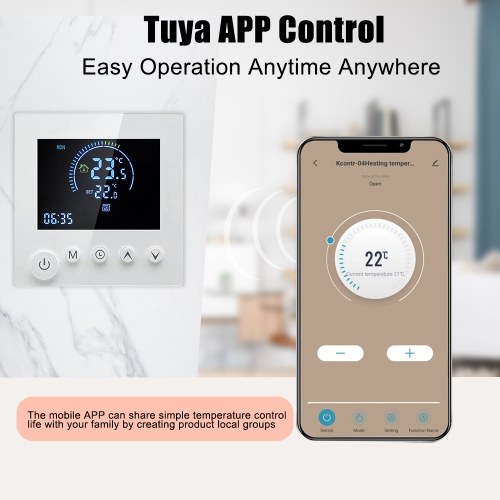 Tuya Smart WiFi Wall Thermostat Programmable Remote Control NTC Sensor LCD Display Touch Button Water Heating Warm Floor Underfloor Digital Thermoregulator Temperature Controller for Home Room 