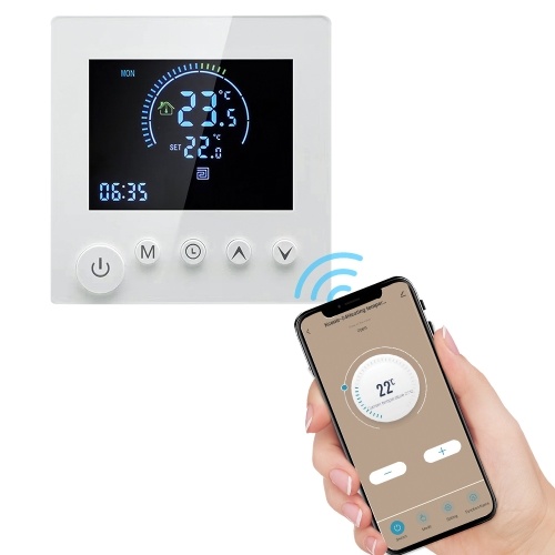 Tuya Smart WiFi Wall Thermostat Programmable Remote Control NTC Sensor LCD Display Touch Button Water Heating Warm Floor Underfloor Digital Thermoregulator Temperature Controller for Home Room 