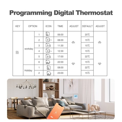 Smart Tuya WiFi Thermostat 3A Digital Programmable LCD Display Underfloor Heating Temperature Controller Digital Intelligent Wall Thermostat for Water Heating 
