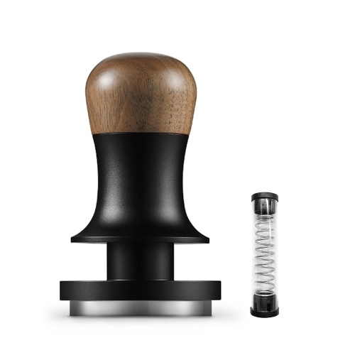 MHW-3BOMBER Flat Base Coffee Tamper 30Lbs Pressão Constante Calibrada Primavera Carregado Tamper com Feedback de Som Profundidade Auto ajustável Auto Reset Tamper Espresso com 304 Aço Inoxidável Base Ergo Punho de madeira de noz nomic