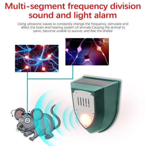 Solar Electronic Ultrasonic Repeller with PIR Motion Sensor Alarm Timed Human Body Induction Infrared Alarm Light Anti-theft Animal Repeller Device IP55 Waterproof for Home Villa Outdoor Farm Yard 