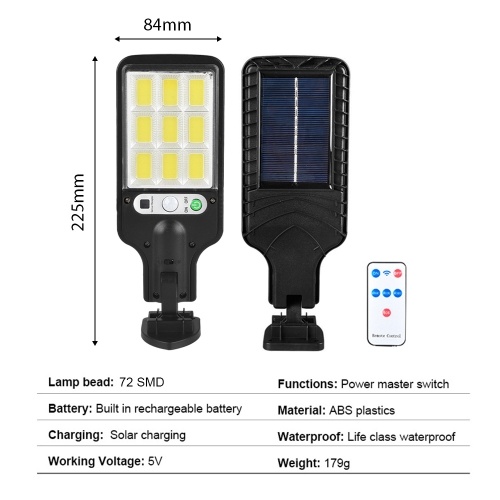 Outdoor Solar Street Lights Automatic LED Street Light Waterproof PIR Motion Sensor 120 Degree Detection for Gardens Paths Lanes 