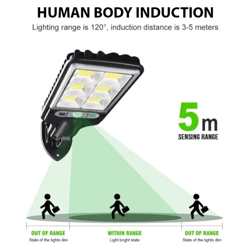 Outdoor Solar Street Lights Automatic LED Street Light Waterproof PIR Motion Sensor 120 Degree Detection for Gardens Paths Lanes 