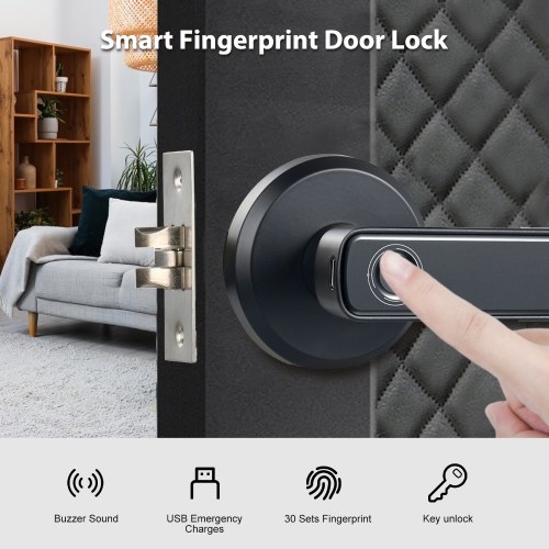 

Smart Fingerprint Door Lock Keyless Entry Door Lock Handle Emergency Unlocking of Type-C USB Charging Port Password Door Lock Keyless Biometric Door Lock for 35-50mm Office Home Bedroom Door