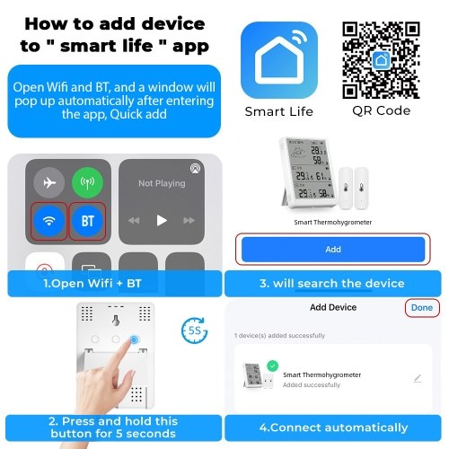 WiFi Smart Temperature Humidity Monitor With Sensor APP Remote Control Digital Temperature Humidity Sensor Real-time Monitoring Voice Control for Indoor Home Bedroom Greenhouse Garage 