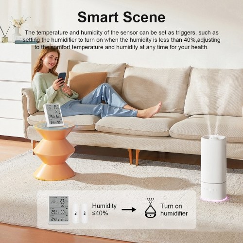 WiFi Smart Temperature Humidity Monitor With Sensor APP Remote Control Digital Temperature Humidity Sensor Real-time Monitoring Voice Control for Indoor Home Bedroom Greenhouse Garage 