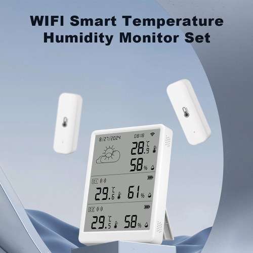 WiFi Smart Temperature Humidity Monitor With Sensor APP Remote Control Digital Temperature Humidity Sensor Real-time Monitoring Voice Control for Indoor Home Bedroom Greenhouse Garage 