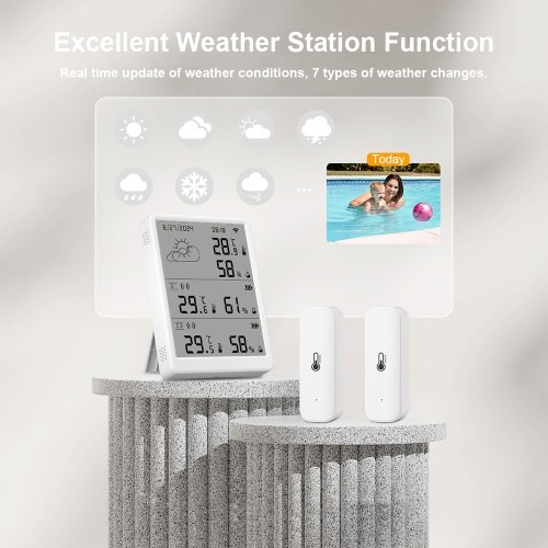 WiFi Smart Temperature Humidity Monitor With Sensor APP Remote Control Digital Temperature Humidity Sensor Real-time Monitoring Voice Control for Indoor Home Bedroom Greenhouse Garage 