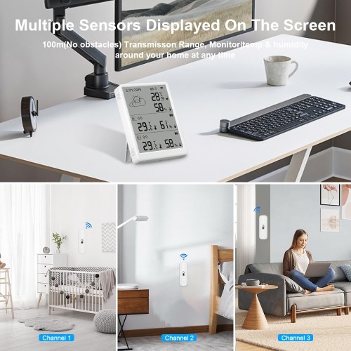 WiFi Smart Temperature Humidity Monitor With Sensor APP Remote Control Digital Temperature Humidity Sensor Real-time Monitoring Voice Control for Indoor Home Bedroom Greenhouse Garage 