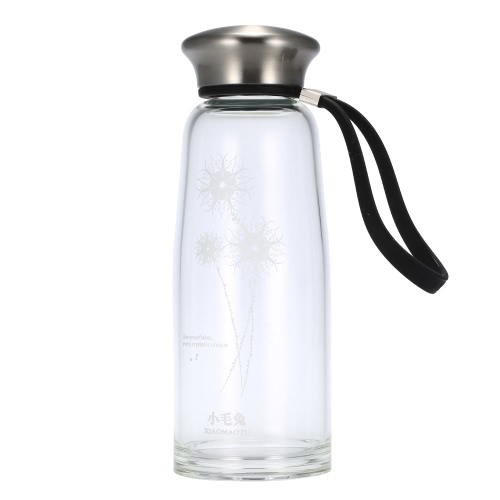 

400ml Portable Sport Water Cup Bottle Environmental High Borosilicate Glass Stainless Steel Cover