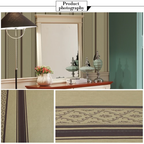 

SENBIRD Vintage European Style Wallpaper Non-woven Paper Stripe and Vine Textured Wallpaper Classic Retro Room Decoration Background 0.53m*10m=5.3㎡