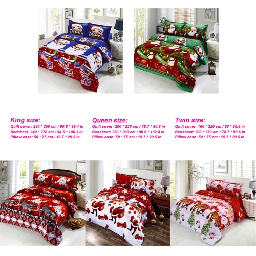 

4pcs Cotton Material 3D Printed Cartoon Merry Christmas Gift Santa Claus Comfort Deep Pocket Bedding Set Bedclothes Duvet Quilt Cover Bed Sheet 2 Pillowcases