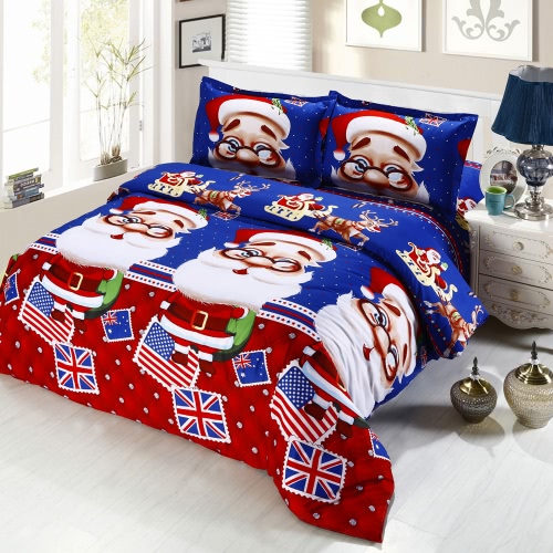 Presente 4pcs Material Algodão 3D Impresso desenhos animados Feliz Natal Papai Noel conjunto de cama Roupa de cama de edredon capa do edredon Folha de cama 2 fronhas