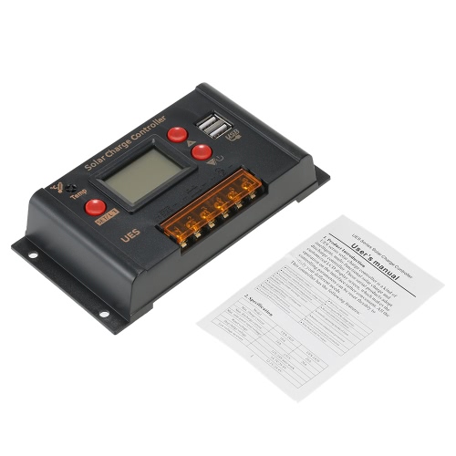 

Anself 10A 12V 24V LCD Solar Charge Controller Panel Battery Regulator Auto Switch Dual USB 5V Output Overload Protection