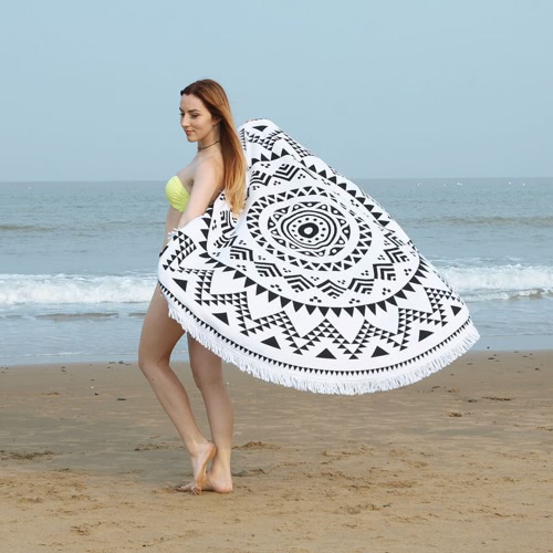 150cm de diámetro ronda de mandala de la playa de toalla de playa colgante de la tapicería de la tapa manta de picnic manta de playa con borlas de franja para viajes de vacaciones