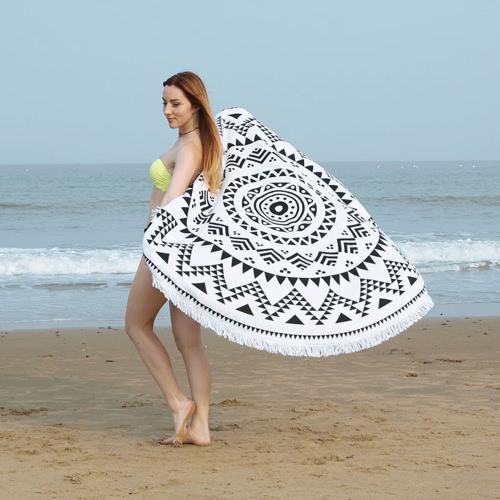 150cm Diametro rotondo indiano Mandala Beach Asciugamano Wall Hanging Arazzo Mat Matita Picnic Beach Scialle con Fringe Nappe per Holiday Travel