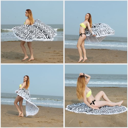 150cm Diametro rotondo indiano Mandala Beach Asciugamano Wall Hanging Arazzo Mat Matita Picnic Beach Scialle con Fringe Nappe per Holiday Travel