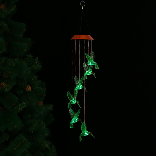 Color-Changing LED Solar Mobile Wind Glockenspiel Pathonor Wechselnde Licht Farbe Wasserdicht Sechs Kolibri Wind Chimes Für Haus / Party / Nacht Garten Dekoration