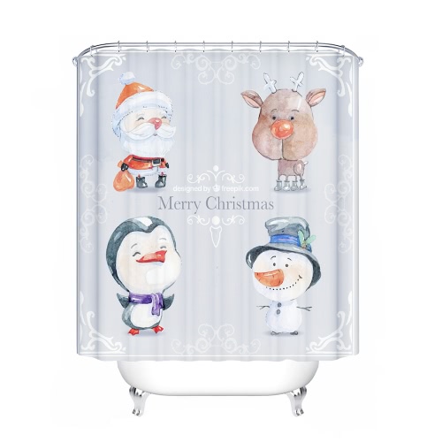 72 * 72'' Christmas Santa Bathroom Curtain Polyester Waterproof Mildewproof Shower Curtain with 12pcs Ring Hooks Christmas Decorations