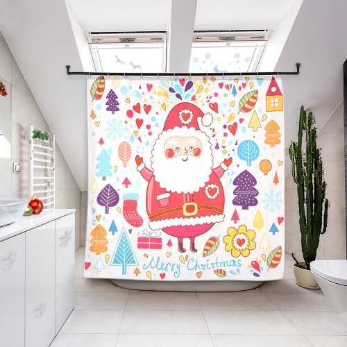 

72 * 72'' Christmas Santa Bathroom Curtain Polyester Waterproof Mildewproof Shower Curtain with 12pcs Ring Hooks Christmas Decorations
