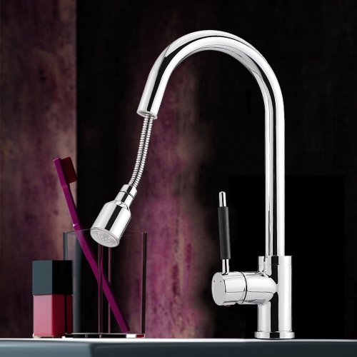 

Kitchen Faucet with Pull Down Sprayer Temperature Sensor LED Light Water Faucet Single Handle Faucet Hot & Cold Mixer Tap Water Faucet All-copper Sink Tap with 3 Colors Changing