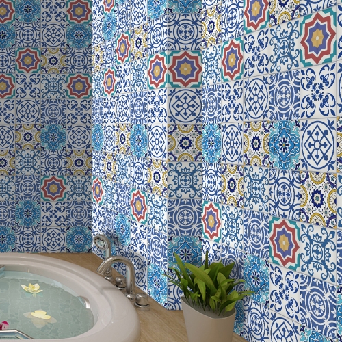

196 * 8 дюймов ПВХ Водонепроницаемый Самоклеящийся 3D Vintage Colorful Tile Wallpaper Roll Wall Floor Contact Бумажные наклейки По