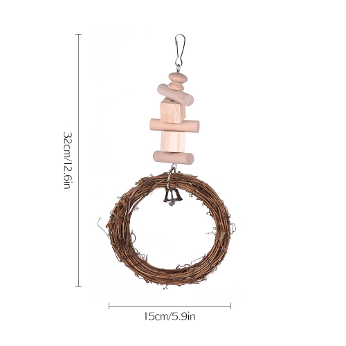 

Bird Cage Toys Hanging Stand Chew Foraging Toys for Parrots Bird Perch with Wooden Beads Spool