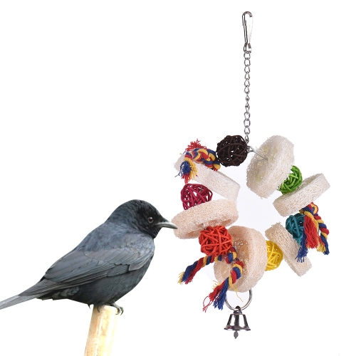 

Parrot Toys Hanging Chew Bite Swing Foraging Toys with Bell for Bird Cage Accessories Towel Gourd