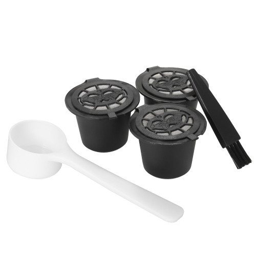 3pcs / set Многоразовая кофейная капсула с ложкой и кисточкой Набор из 3 фильтров кофе для пивоваренной машины Nespreso