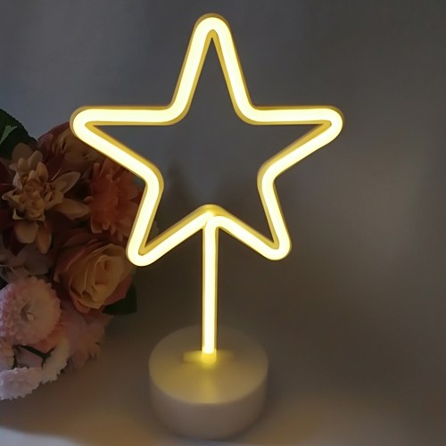 

Flamingo/Cactus/Moon/Heart/Angel/Star/Lightning Neon Signs LED Light with Holder Base for Party Supplies Removable Home Table Deco