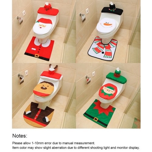 

Christmas Bathroom Decorations Santa Toilet Seat Cover and Rug Foot Pad Set