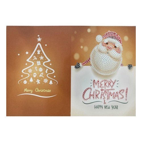 Merry Christmas Cards DIY Diamond Painting Handmade Card Round Drill Greeting Cards Rhinestones Embroidery Arts Crafts Gifts Xmas Supplies