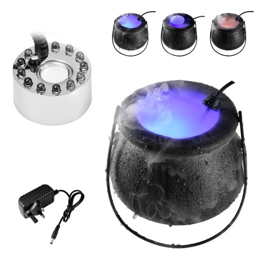 Halloween Witch Pot Halloween Mist Maker Fogger with Changing LED Light(UK PLUG)