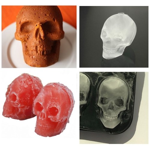 

3D Skull Flexible Silicone Tray Makes Four Giant Skulls Reusable Molds Maker with Removable Lids for Chilling Whiskey Wine Cocktail Beverages Juice