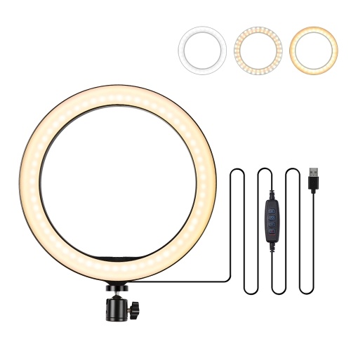 10,2 "LED-Ringlicht 3200K-5500K Dimmbare Tischkamera-Lampe 3 Lichtmodi 10 Einstellbare Helligkeit für Live-Streaming Selfie-Make-up YouTube-Video-Vlog-Fotografie