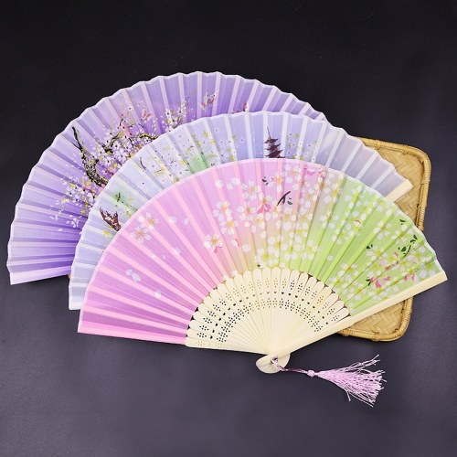 

Elegant Modern Woman Handmade Bamboo Silk 8.27'' (21cm) Folding Pocket Purse Hand Fan, Collapsible Transparent Holding Painted Fan
