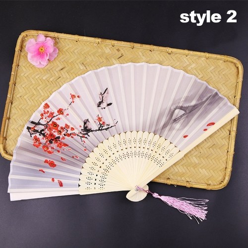 

Elegant Modern Woman Handmade Bamboo Silk Folding Pocket Purse Hand Fan
