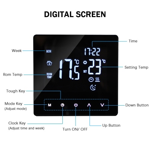 WiFi Smart Thermostat Temperature Controller for Electric Heating LCD Display Touch Screen Week Programmable App Control Underfloor Heating Thermostats for Home Office School Hotel 