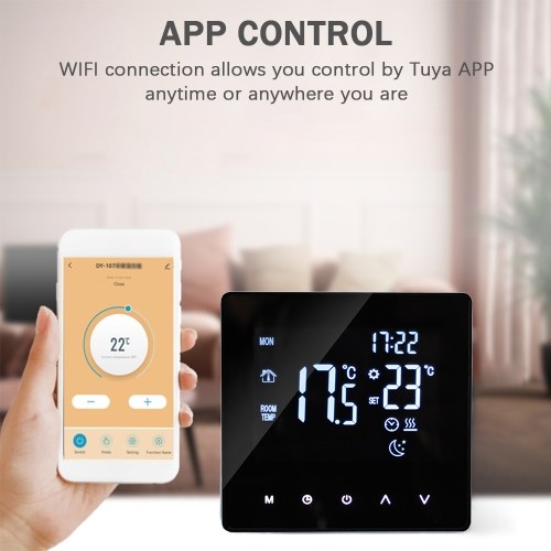 WiFi Smart Thermostat Temperature Controller for Electric Heating LCD Display Touch Screen Week Programmable App Control Underfloor Heating Thermostats for Home Office School Hotel 