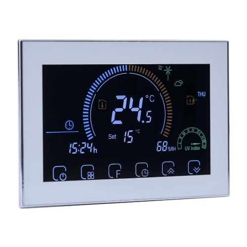

16A 95 ~ 240V Электрическое отопление Энергосберегающий интеллектуальный термостат с сенсорным ЖК-дисплеем Еженедельно программируемый контроллер комнатной температуры Продукт для улучшения дома