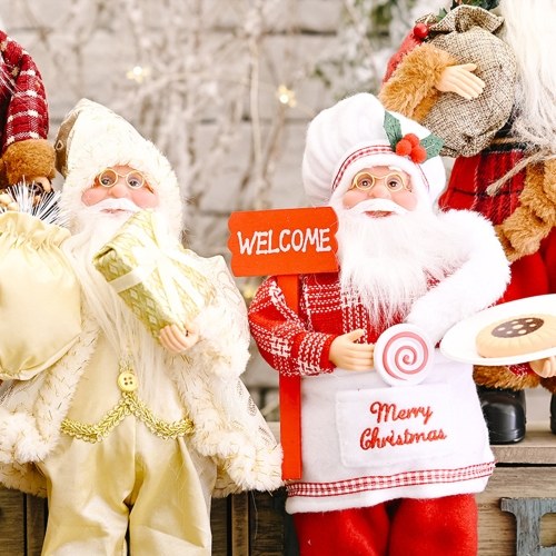 Christmas Santa Claus Figurine 12 Inch Santa Claus Doll Ornament Decoration Christmas Party Gifts Winter Ornament Dinner Table Decor for Holiday Festivals