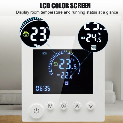Programmable Smart Wall Thermostat NTC Sensor LCD Display Touch Button Water Heating Warm Floor Underfloor Digital Thermoregulator Temperature Controller for Home Room 