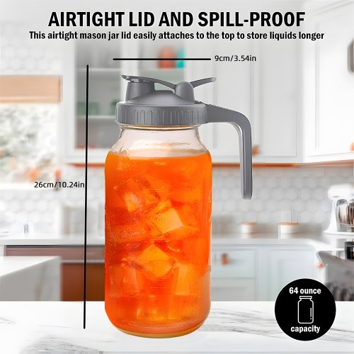 Glass Mason Jar Pitcher with Lid 2 Quart (64oz / 2L) Wide Mouth Leak Proof Water Jug with Filter Lid Cold Brew Pitcher for Water / Juice / Milk / Tea / Iced Coffee and Drinks 