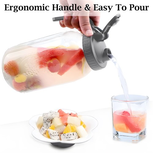 Glass Mason Jar Pitcher with Lid 2 Quart (64oz / 2L) Wide Mouth Leak Proof Water Jug with Filter Lid Cold Brew Pitcher for Water / Juice / Milk / Tea / Iced Coffee and Drinks 