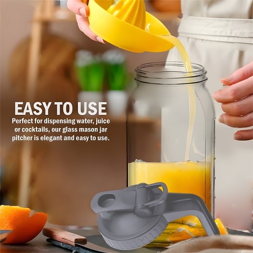 Glass Mason Jar Pitcher with Lid 2 Quart (64oz / 2L) Wide Mouth Leak Proof Water Jug with Filter Lid Cold Brew Pitcher for Water / Juice / Milk / Tea / Iced Coffee and Drinks 