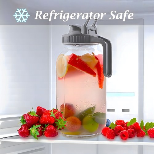Glass Mason Jar Pitcher with Lid 2 Quart (64oz / 2L) Wide Mouth Leak Proof Water Jug with Filter Lid Cold Brew Pitcher for Water / Juice / Milk / Tea / Iced Coffee and Drinks 