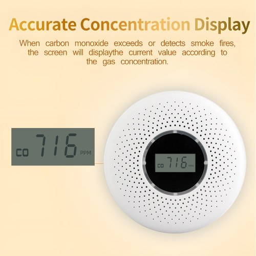 Smoke and Carbon Monoxide Detector Combo with Sound Warning and LCD Display Battery Powered CO Smoke Alarm Detector for Kitchen Bathroom Bedroom Coal Stove 3 Packs - 2 AA Battery Not Included 