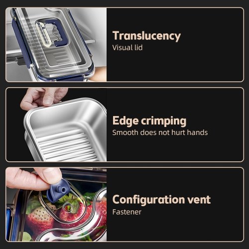 Food Storage Containers with Lids Airtight Food Grade 316 Stainless Steel Large Capacity Leakproof Kitchen Storage Container with Date Indicator Sealing Ring Hidden Handle Oven Microwave Safe 